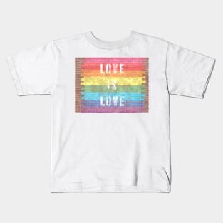 LGBTQ+ Pride Love is Love Brick Wall Design T-Shirt-Style 2 Kids T-Shirt